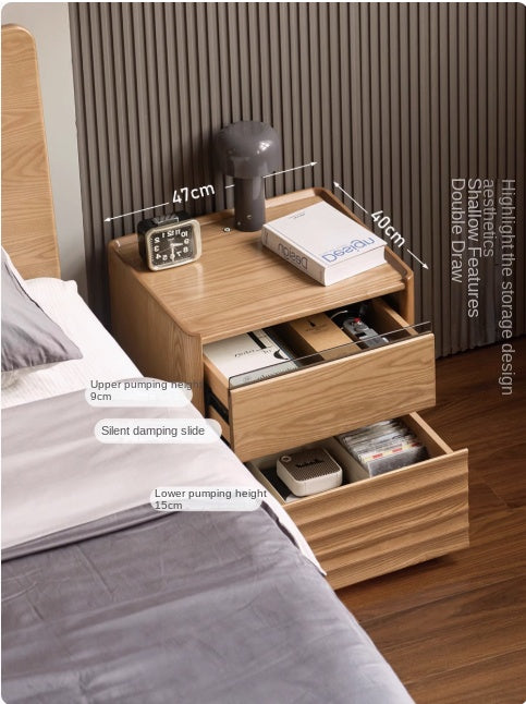Ash Solid Wood Modern Lighted Nightstand.