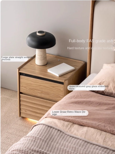 Ash Solid Wood Modern Lighted Nightstand.