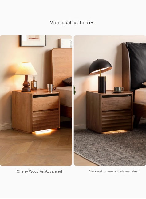 Ash Solid Wood Modern Lighted Nightstand.