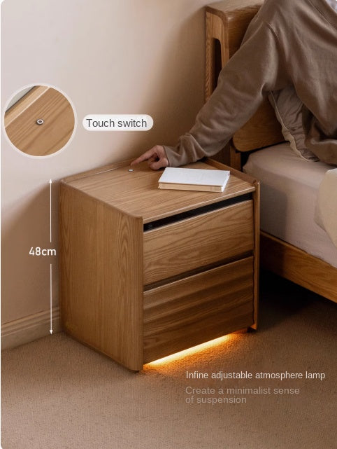 Ash Solid Wood Modern Lighted Nightstand.