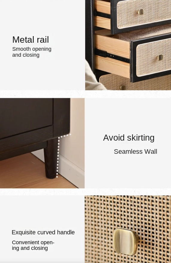 Oak Solid Wood Cabinet Modern Rattan Four Drawers.