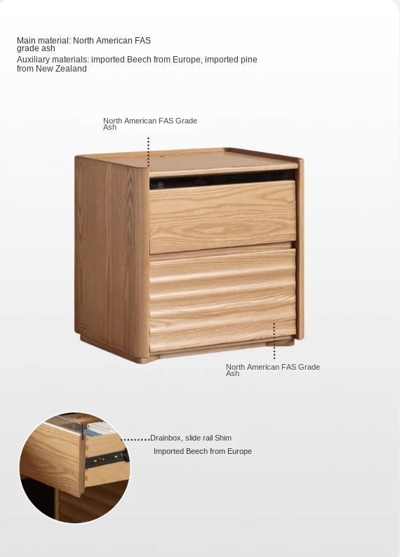 Ash Solid Wood Modern Lighted Nightstand.