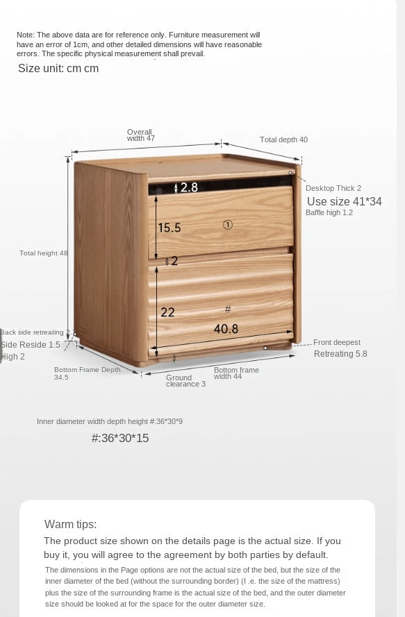 Ash Solid Wood Modern Lighted Nightstand.