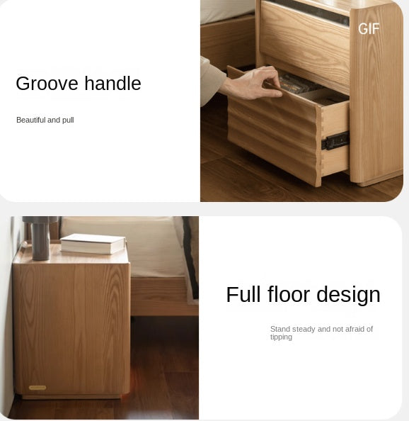 Ash Solid Wood Modern Lighted Nightstand.