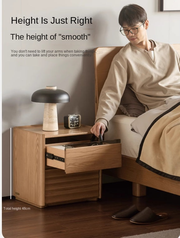 Ash Solid Wood Modern Lighted Nightstand.