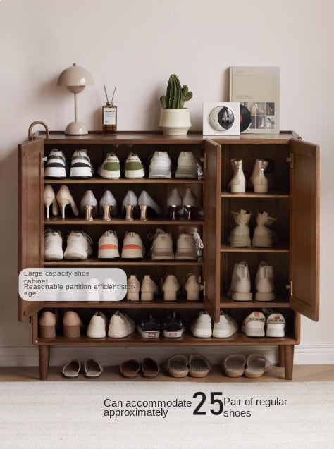 Oak, Solid Rubber Wood Large Capacity Shoe Cabinet