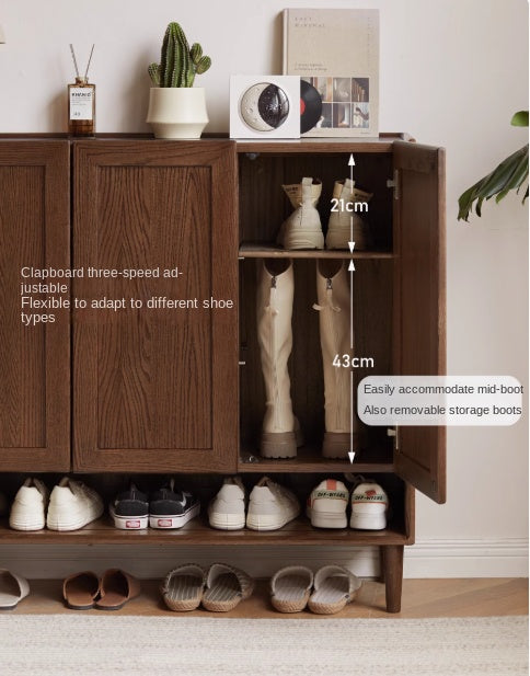 Oak, Solid Rubber Wood Large Capacity Shoe Cabinet