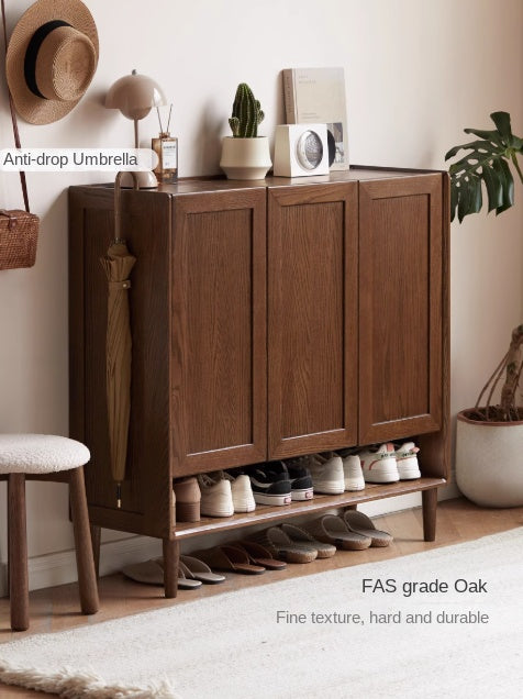 Oak Solid Wood, Solid Rubberwood Large Capacity Shoe Cabinet