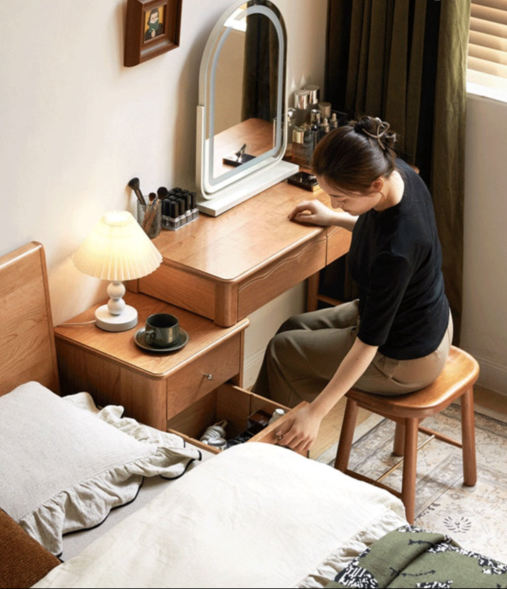 Cherry Solid Wood Medieval Style Retractable Dressing Table.