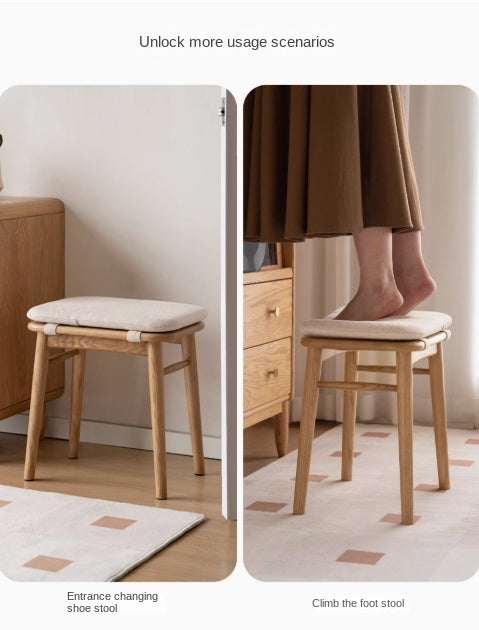 Ash Solid Wood Modern Square Dressing Stool