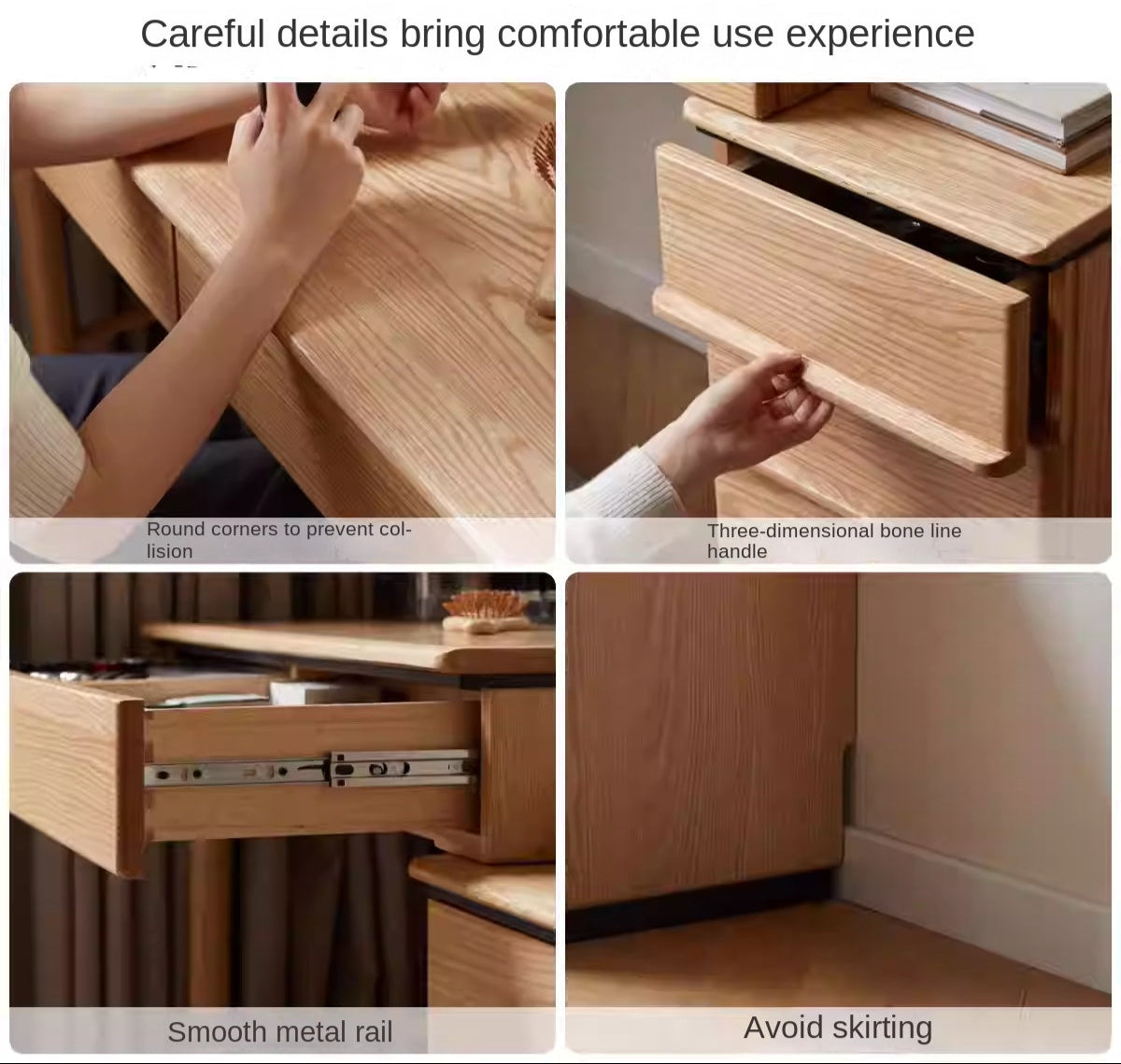 Oak Solid Wood Modern Retractable Vanity Table.