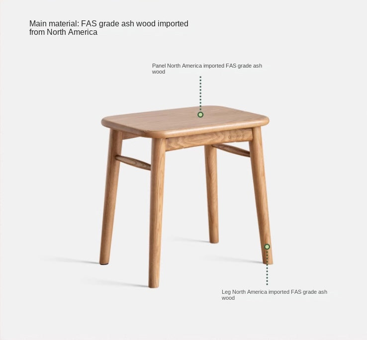 Ash Solid Wood Modern Square Dressing Stool