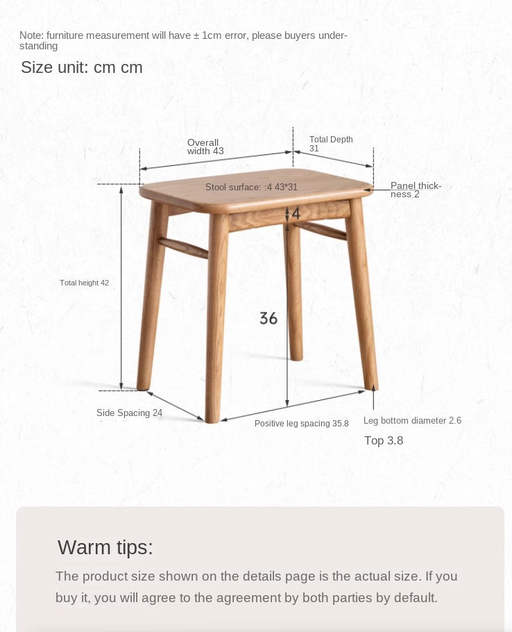 Ash Solid Wood Modern Square Dressing Stool