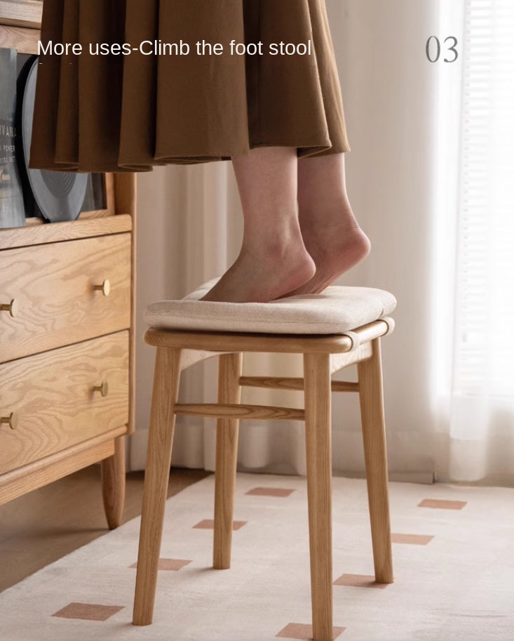 Ash Solid Wood Modern Square Dressing Stool