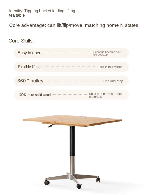 Black Walnut, Oak Solid Wood Lifting Modern Mobile Coffee Table.