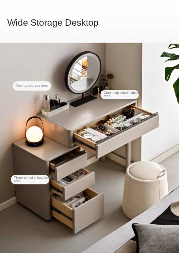 Poplar Solid Wood Light Luxury Retractable Dressing Table.