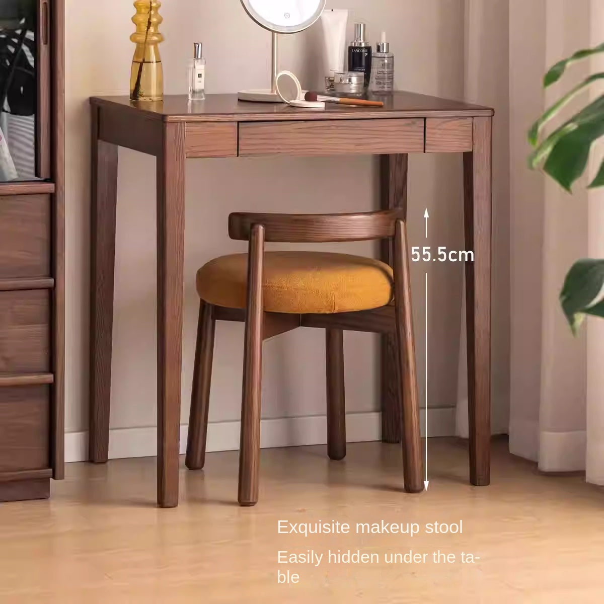 Black Walnut, Oak Solid Wood, Solid RubberWood Makeup Stool