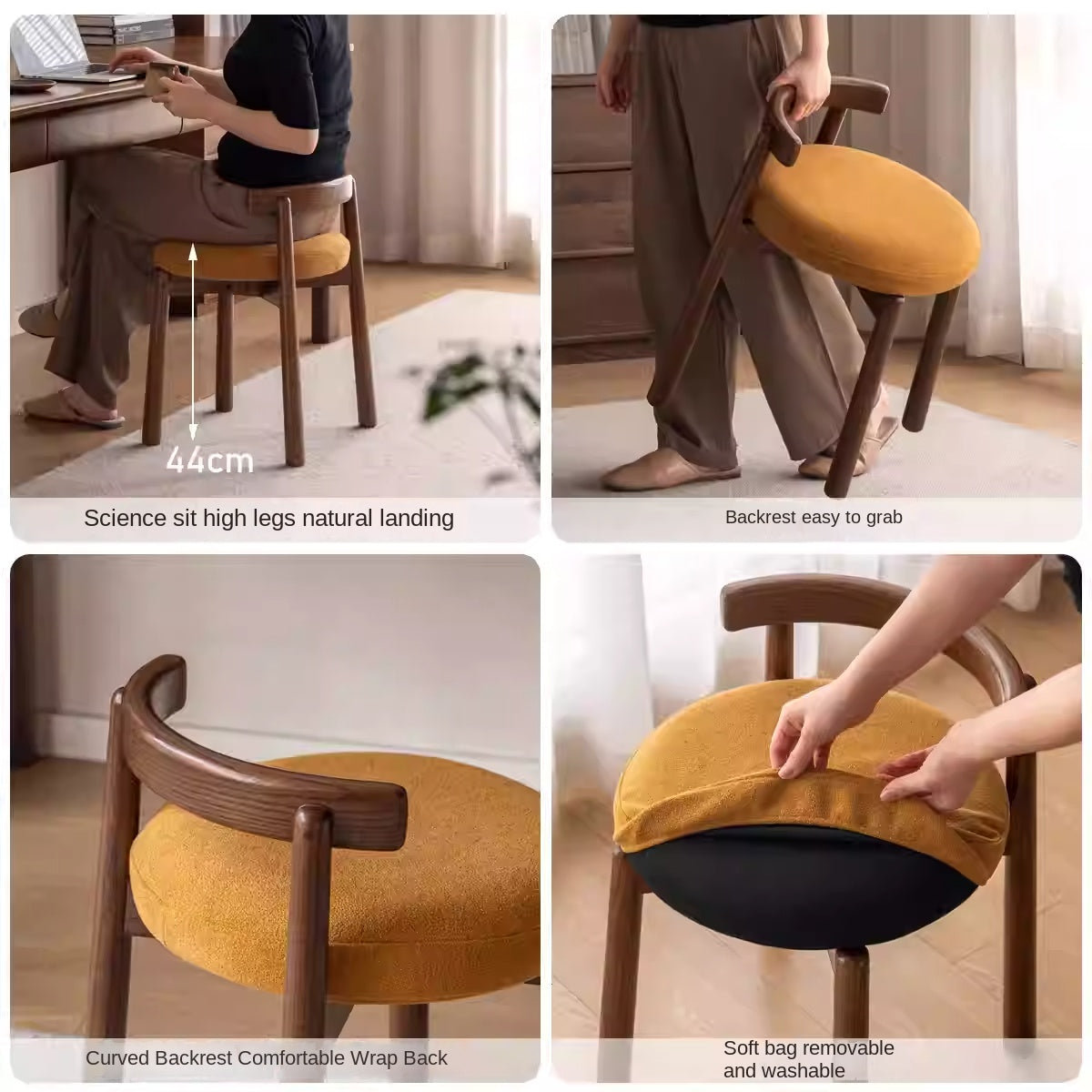 Black Walnut, Oak Solid Wood, Solid RubberWood Makeup Stool