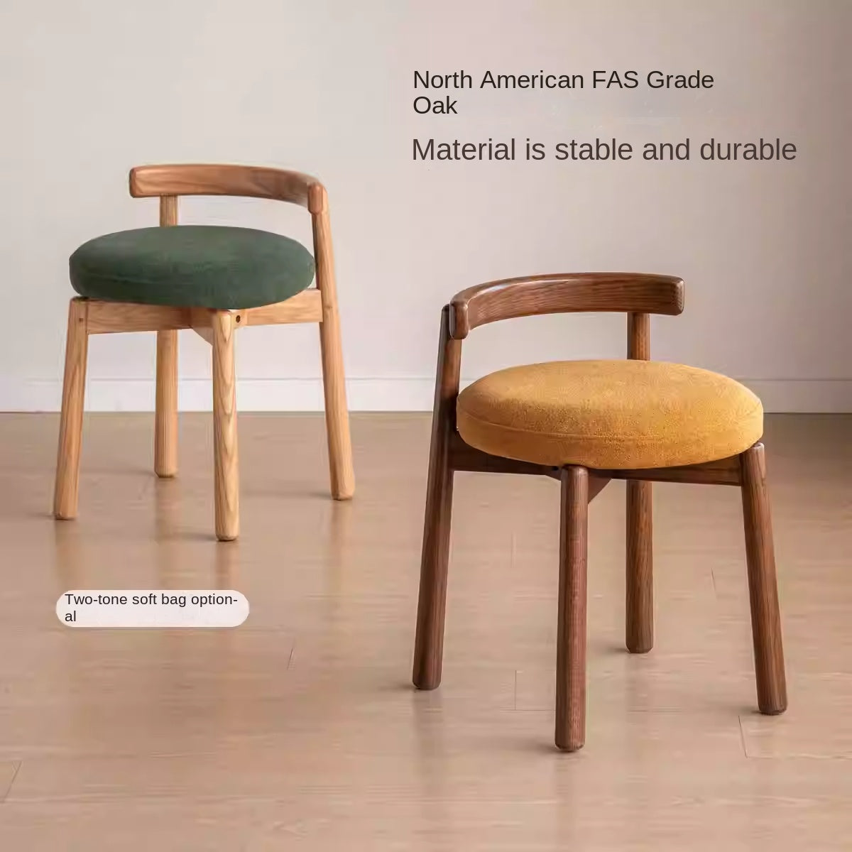 Black Walnut, Oak Solid Wood, Solid RubberWood Makeup Stool