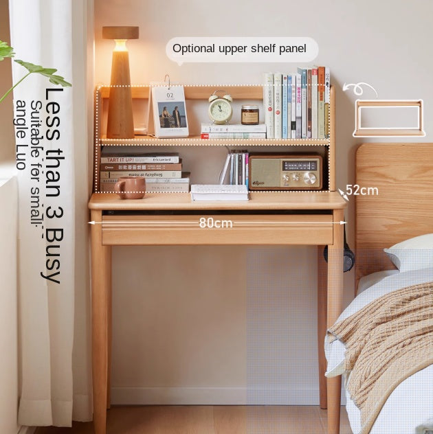 Beech Solid Wood Modern Narrow Desk Bookshelf Integrated.