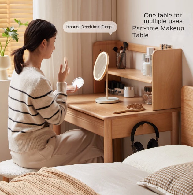 Beech Solid Wood Modern Narrow Desk Bookshelf Integrated.