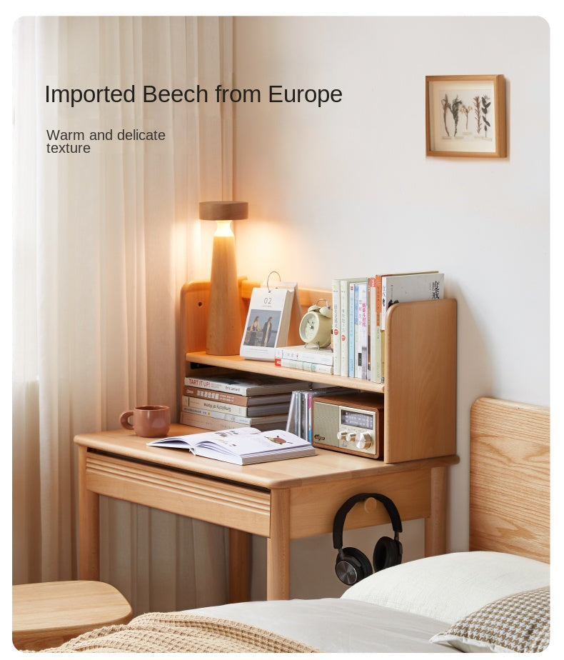 Beech Solid Wood Modern Narrow Desk Bookshelf Integrated.