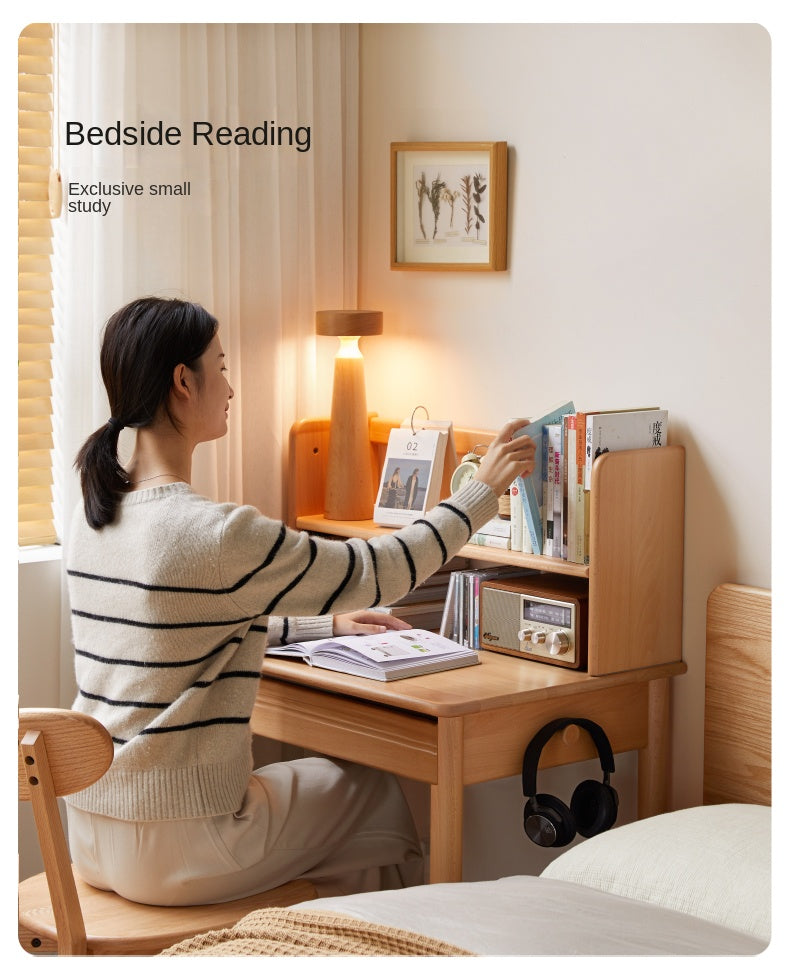 Beech Solid Wood Modern Narrow Desk Bookshelf Integrated.