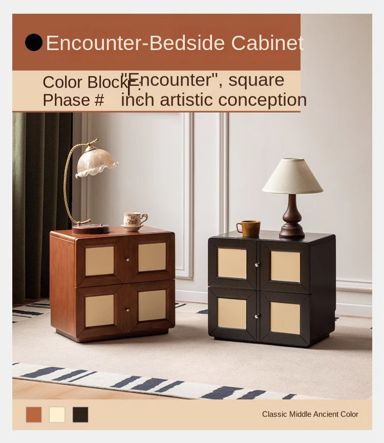 Solid Rubberwood, Poplar Solid Wood Middle-Aged Style Nightstand.
