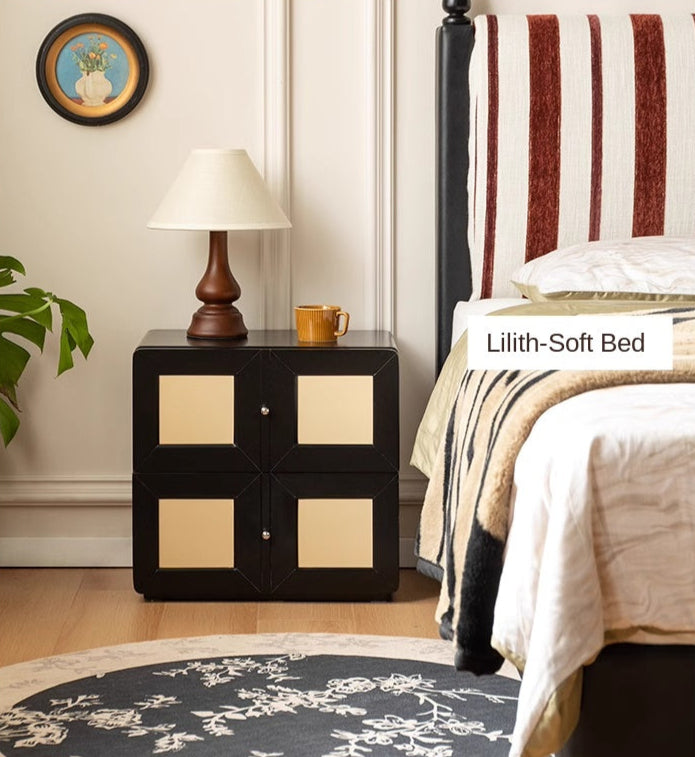 Solid Rubberwood, Poplar Solid Wood Middle-Aged Style Nightstand.