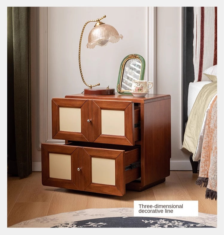 Solid Rubberwood, Poplar Solid Wood Middle-Aged Style Nightstand.