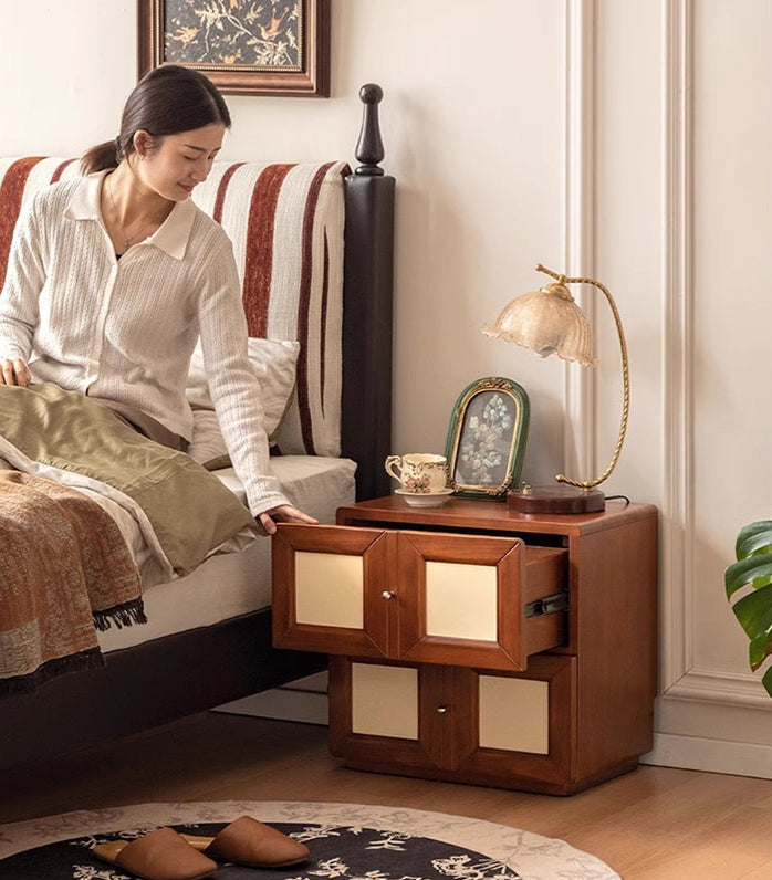 Solid Rubberwood, Tulipwood Solid Wood Middle-Aged Style Nightstand.