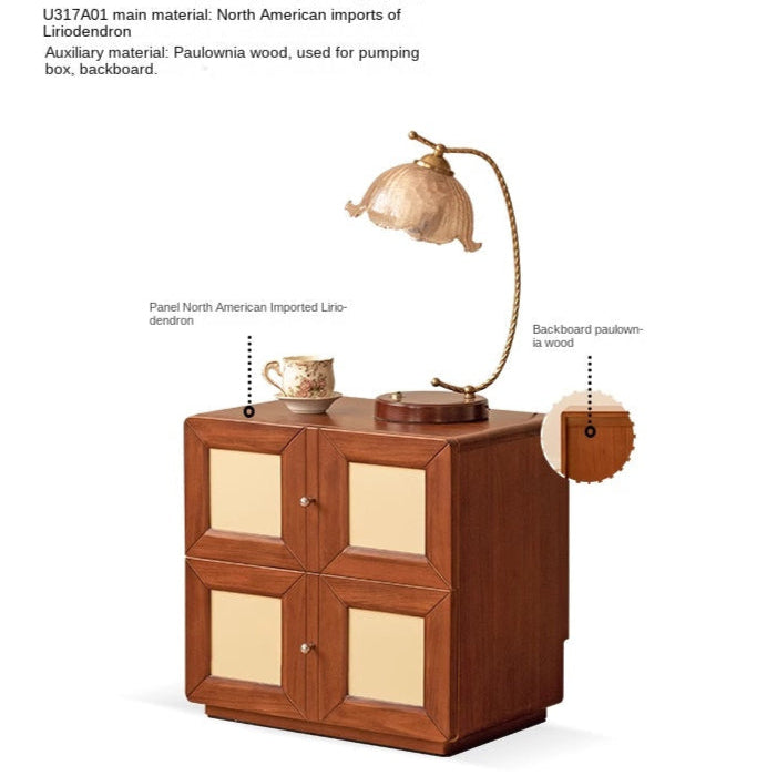 Solid Rubberwood, Poplar Solid Wood Middle-Aged Style Nightstand.
