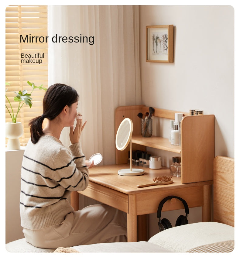 Beech Solid Wood Modern Narrow Desk Bookshelf Integrated.