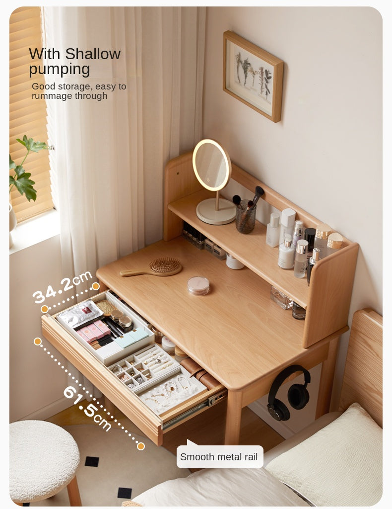 Beech Solid Wood Modern Narrow Desk Bookshelf Integrated.