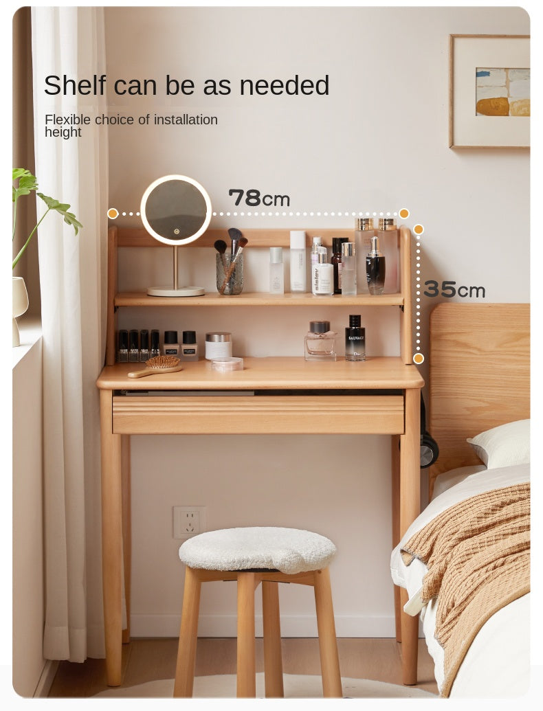 Beech Solid Wood Modern Narrow Desk Bookshelf Integrated.