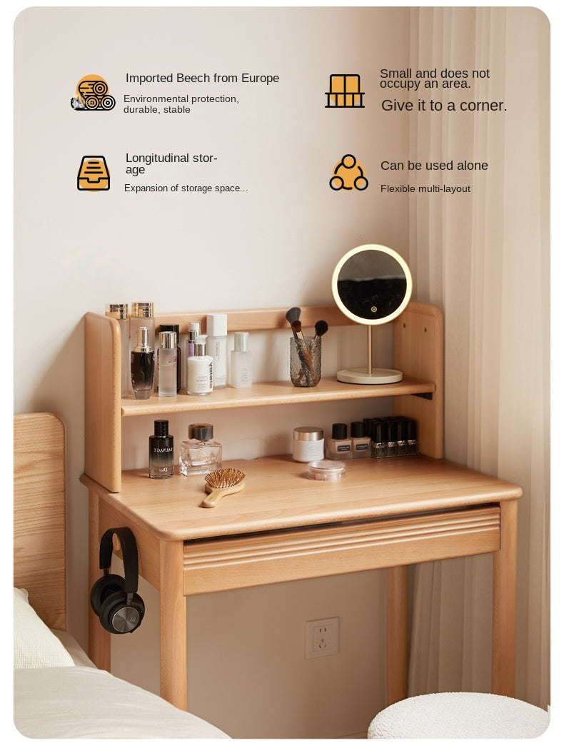 Beech Solid Wood Modern Narrow Desk Bookshelf Integrated.
