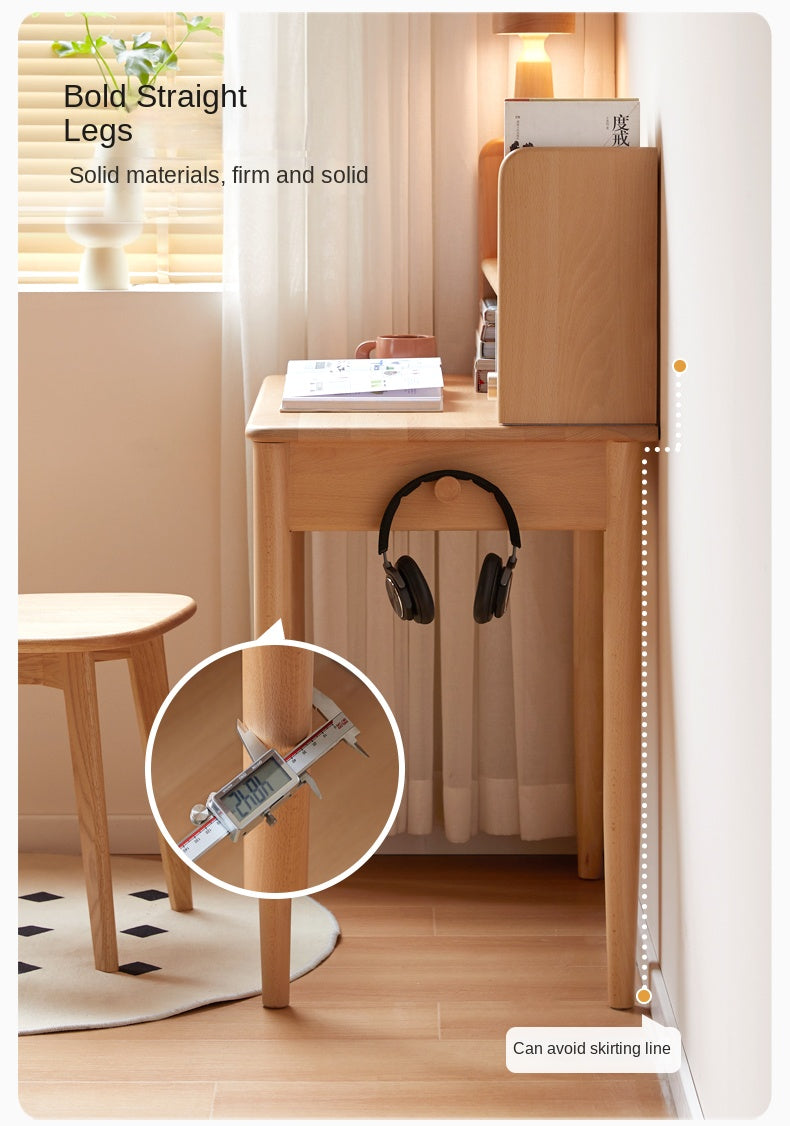 Beech Solid Wood Modern Narrow Desk Bookshelf Integrated.