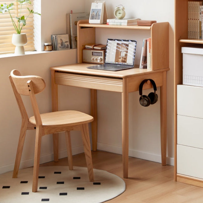 Beech Solid Wood Modern Narrow Desk Bookshelf Integrated.