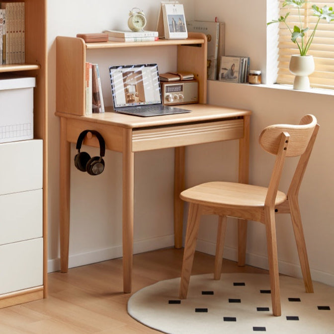 Beech Solid Wood Modern Narrow Desk Bookshelf Integrated.