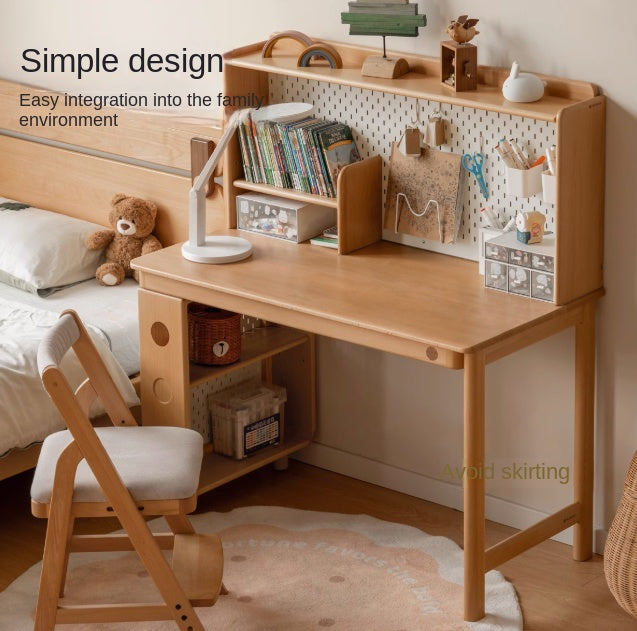 Beech Solid Wood Children's Study Table Bookshelf Integrated