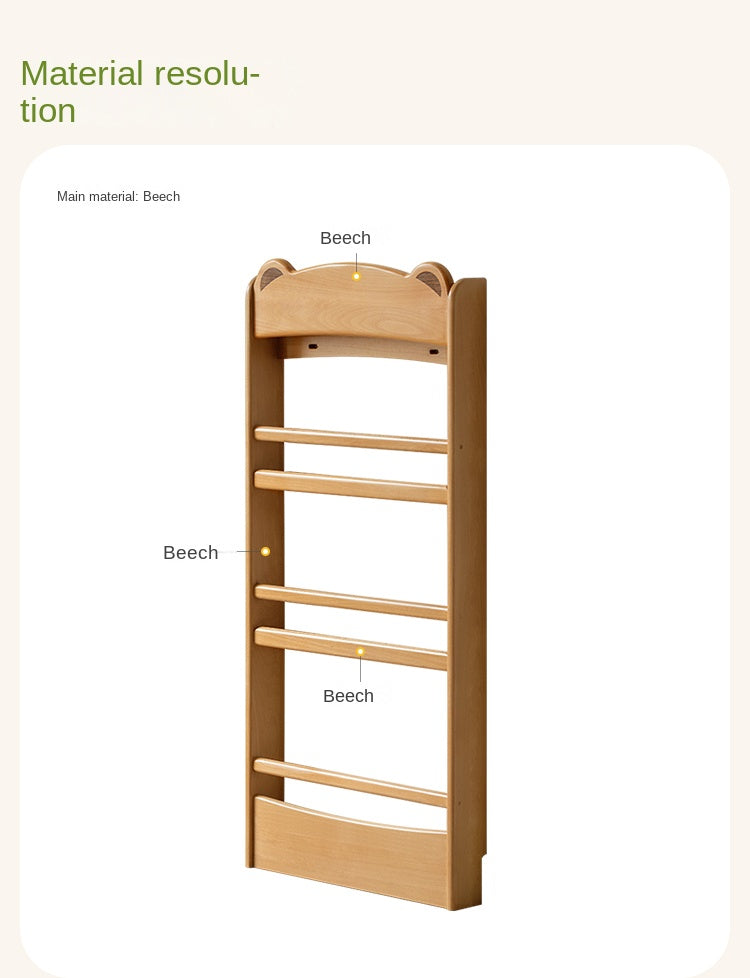 Beech Solid Wood Children's Multi-Layer Narrow Bookshelf.