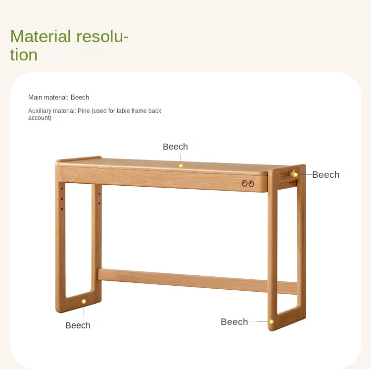 Beech Solid Wood Liftable Kids Study Desk