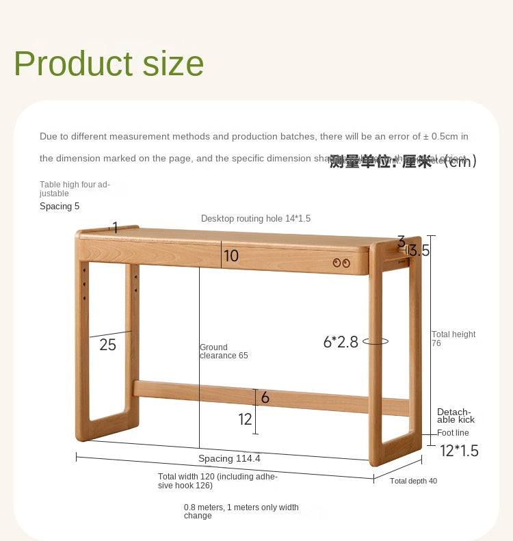 Beech Solid Wood Liftable Kids Study Desk