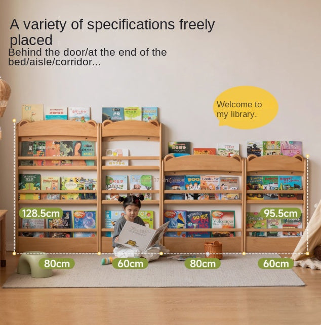 Beech Solid Wood Children's Multi-Layer Narrow Bookshelf.