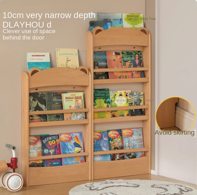 Beech Solid Wood Children's Multi-Layer Narrow Bookshelf.