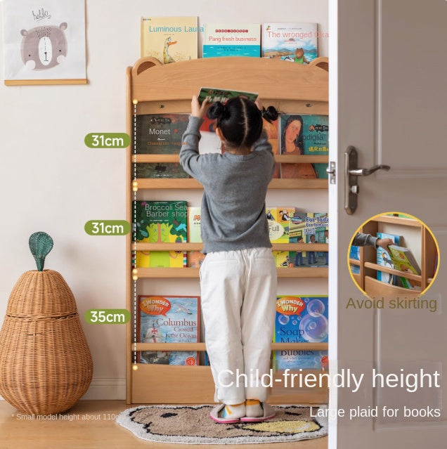 Beech Solid Wood Children's Multi-Layer Narrow Bookshelf.