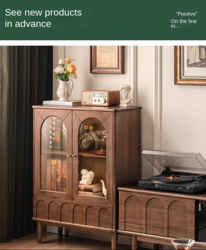 Black Walnut Solid Wood French Retro Side Cabinet.