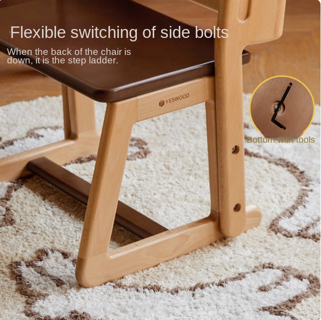 Beech Solid Wood Children's Multi-function Step Ladder Chair.