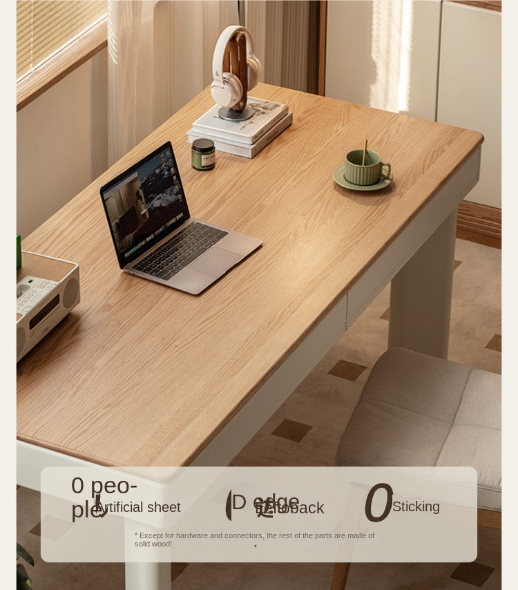 Oak, Poplar Solid Wood Modern Cream Style Computer With Drawer.