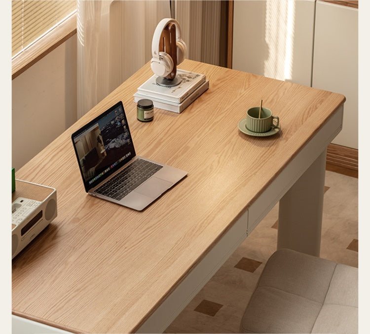 Oak, Poplar Solid Wood Modern Cream Style Computer With Drawer.